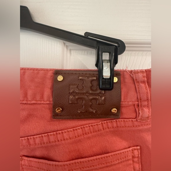 Tory Burch Coral Pants & Floral Cardigan Set XS Alexa Cropped Skinny Size 28 - Picture 8 of 9